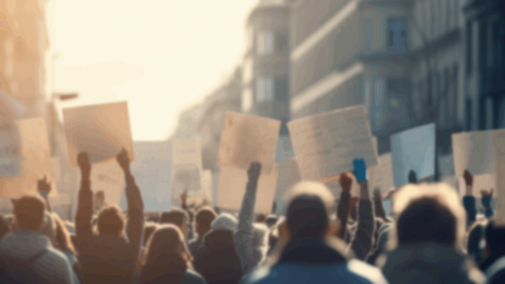 Menschen auf einer Demo, die Schilder in die Luft halten